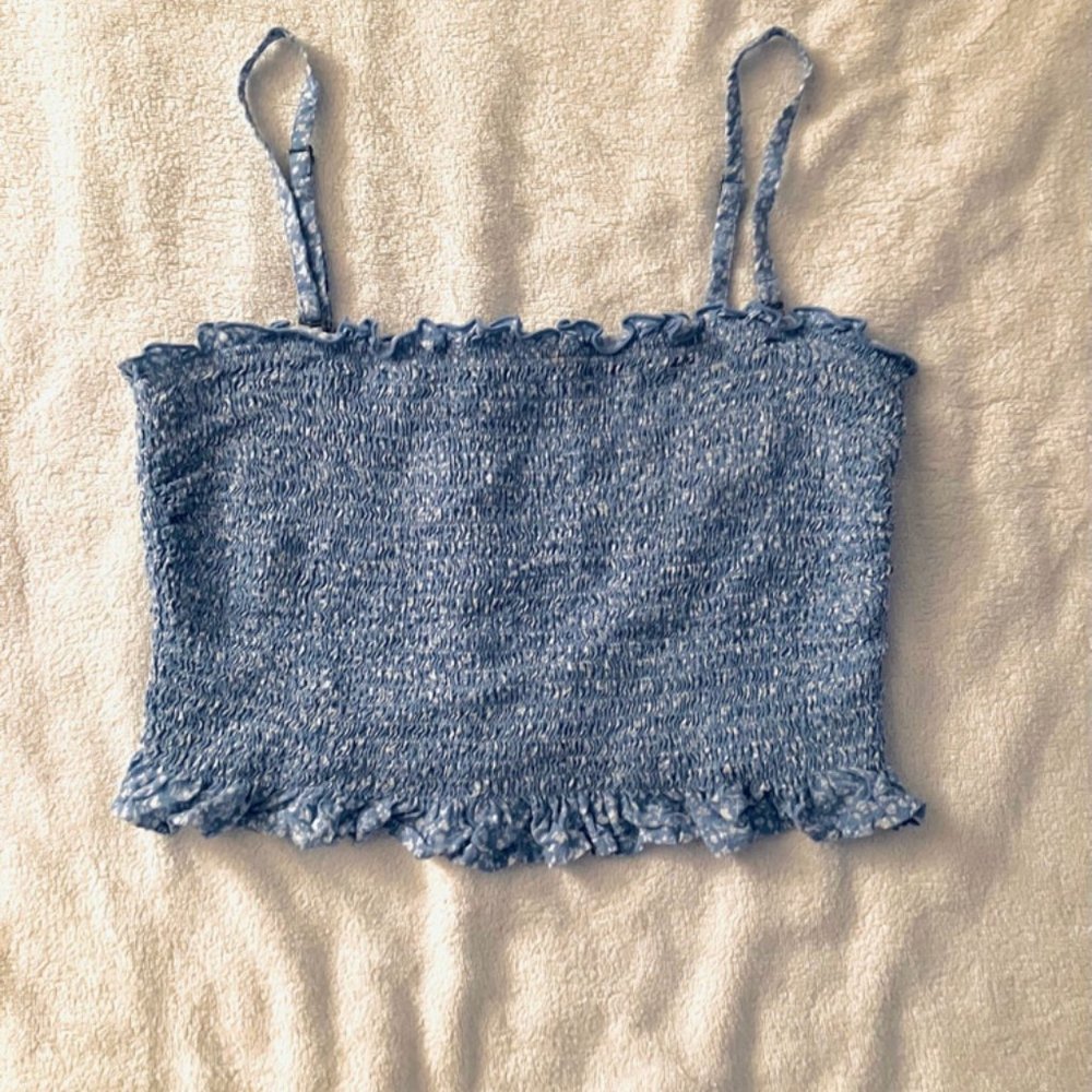 Hollister blue floral smocked tube top size L